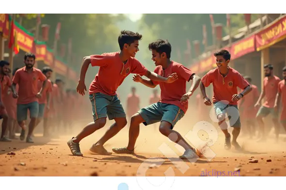 Energetic Kabaddi Match in a Traditional Indian Village