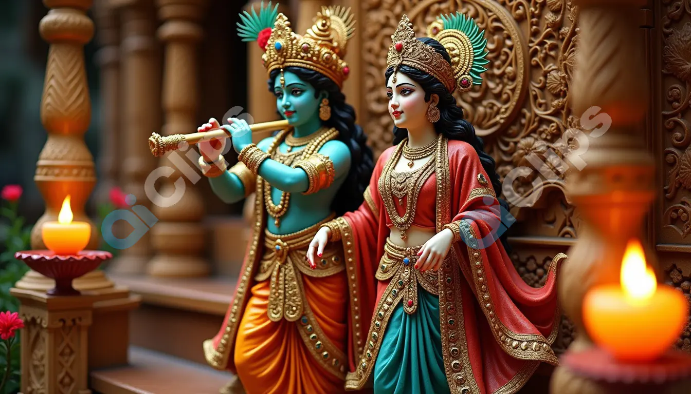 Divine Couple Radha Krishna in a Traditional Temple Setting
