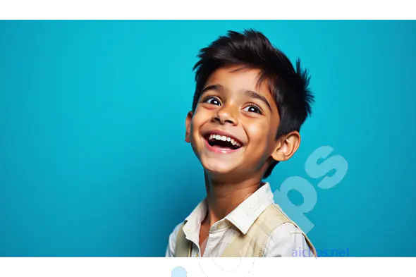 Joyful Indian Boy with a Big Smile on Turquoise Background