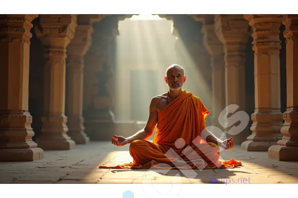 Serene Monk Meditating in Ancient Temple