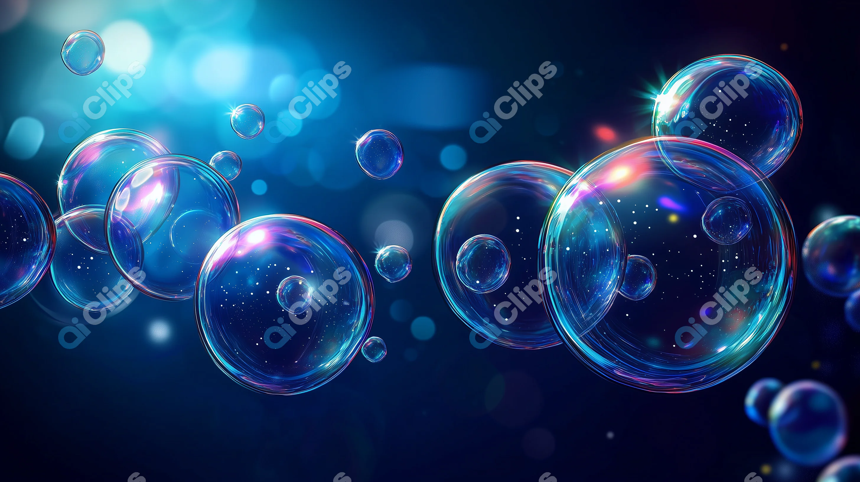 Glowing Soap Bubbles on Blue Background