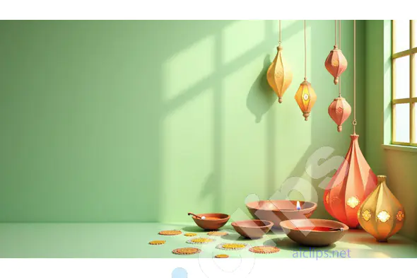 Festive Diwali Decor with Clay Diyas and Lanterns
