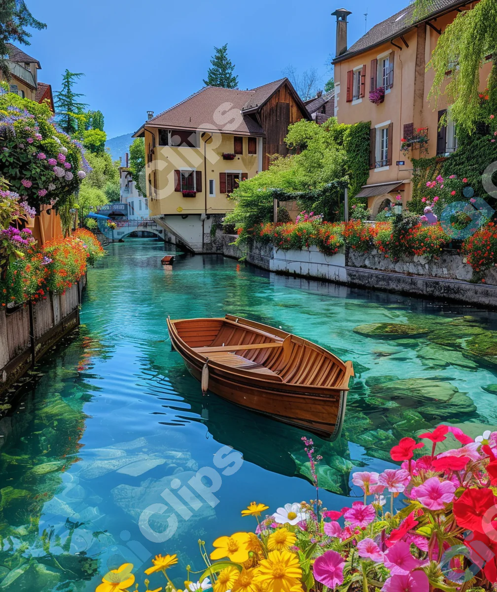 Charming Canal with Wooden Boat
