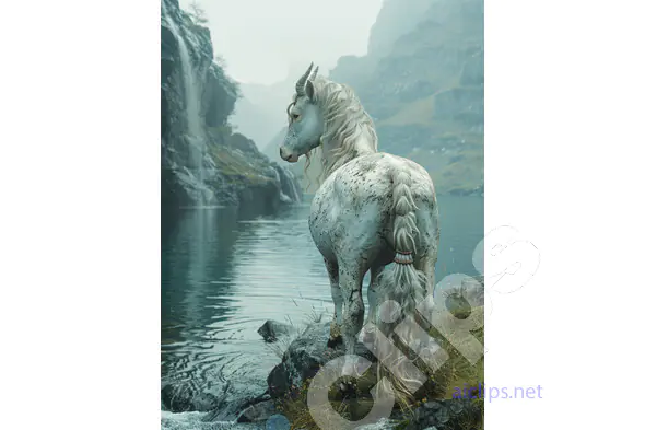 Mythical Unicorn by Waterfall