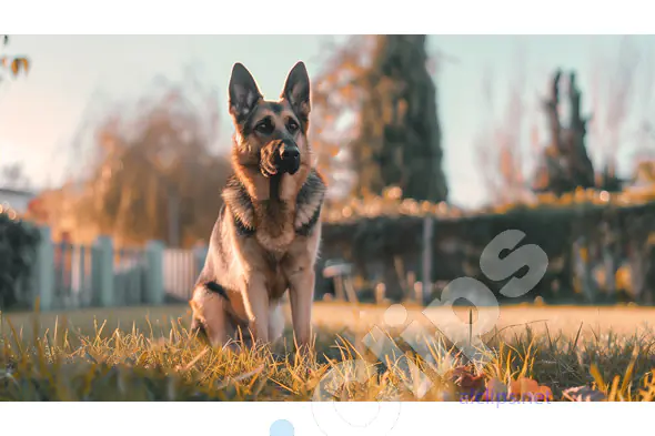 German Shepherd in Sunlit Backyard