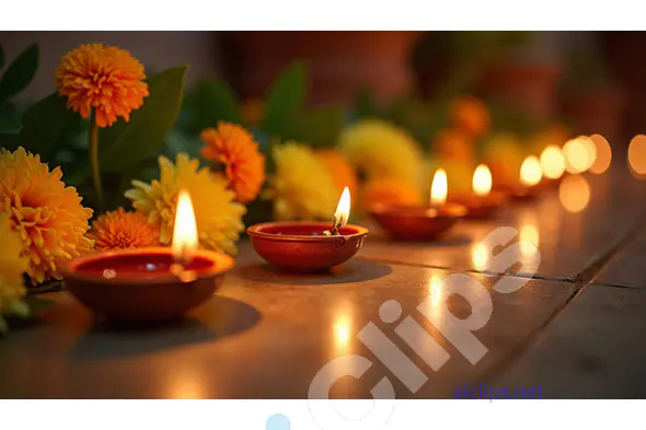 Diwali Diyas with Marigold Flowers