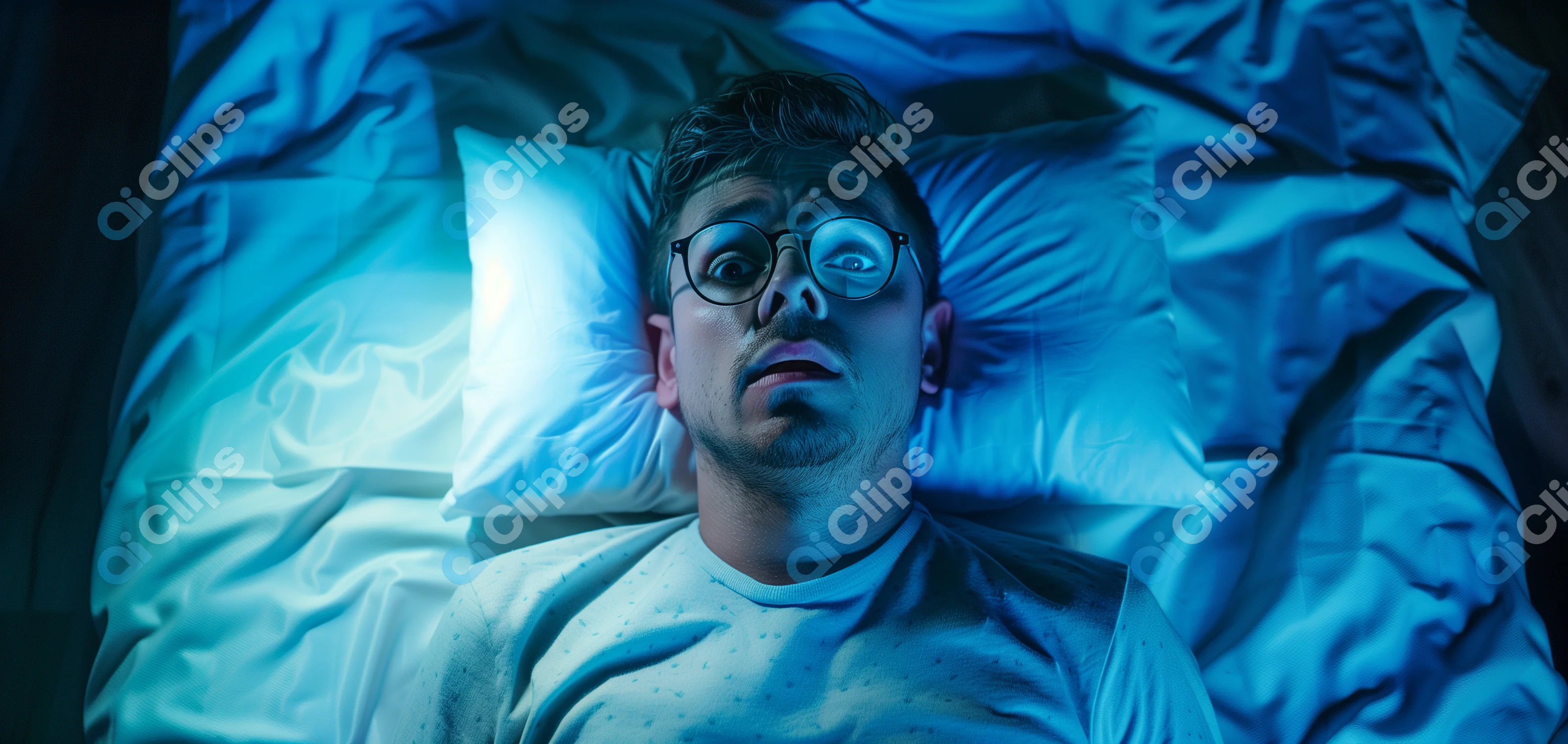 Man Wide Awake in Bed