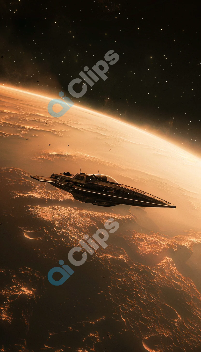 Spaceship Orbiting Alien Planet