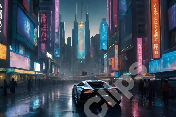 Futuristic Cityscape with Sports Car