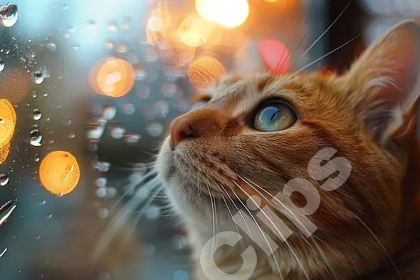 Cat Watching Raindrops
