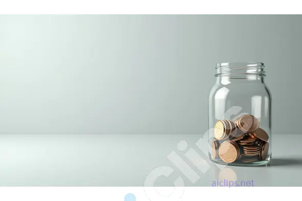 Savings Jar with Coins on Minimalist Background