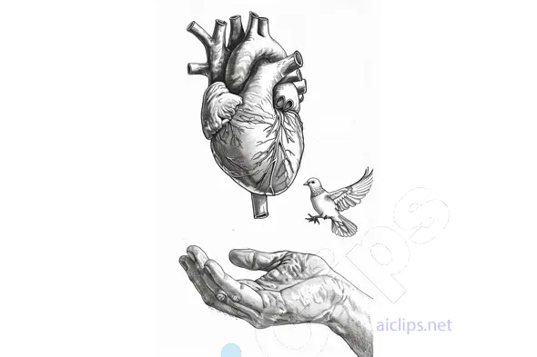 Anatomical Heart and Hand with Bird