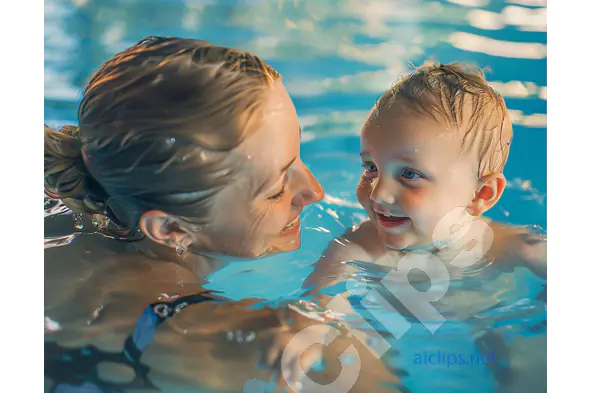 Mother and Child in Pool