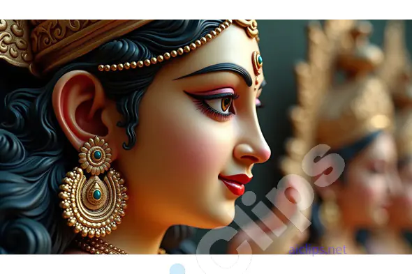 Side Profile of Goddess Durga with Ornate Earrings