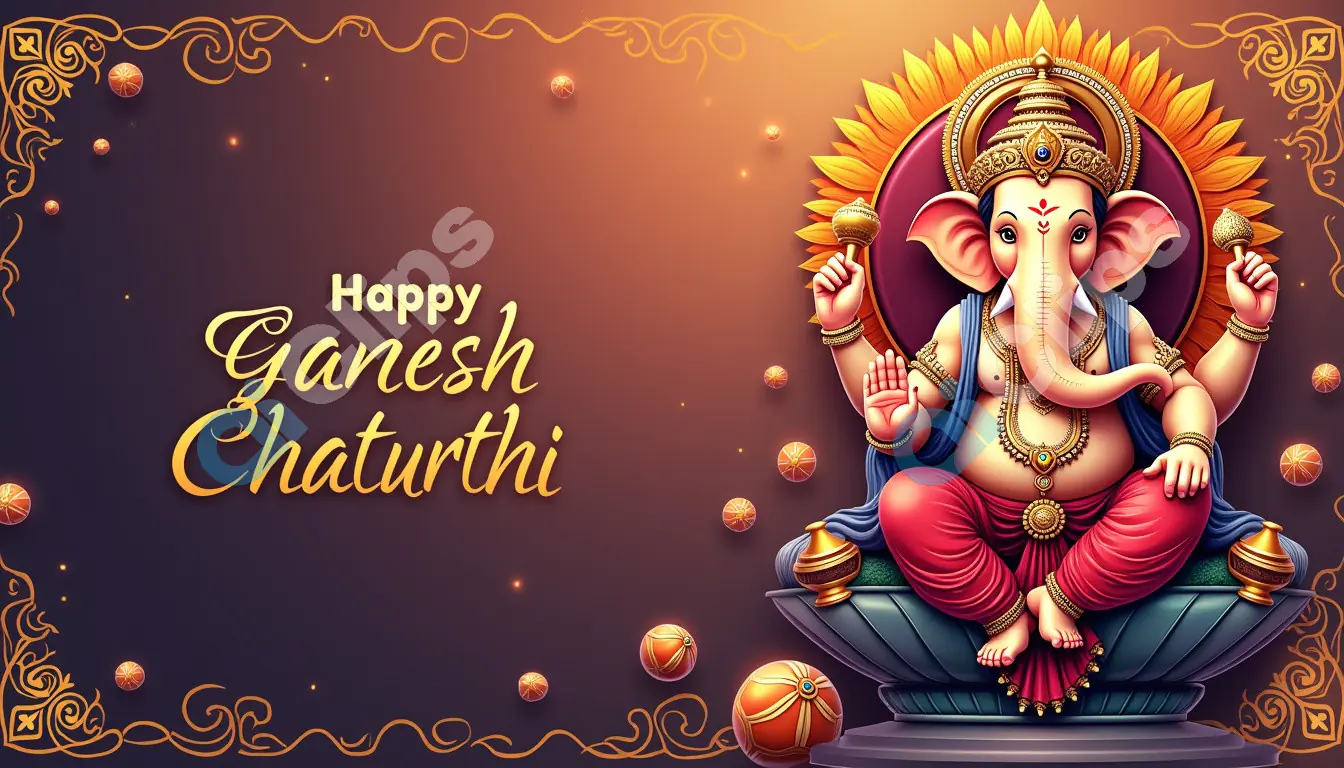 Elegant Ganesh Chaturthi Greeting Card with Decorative Elements