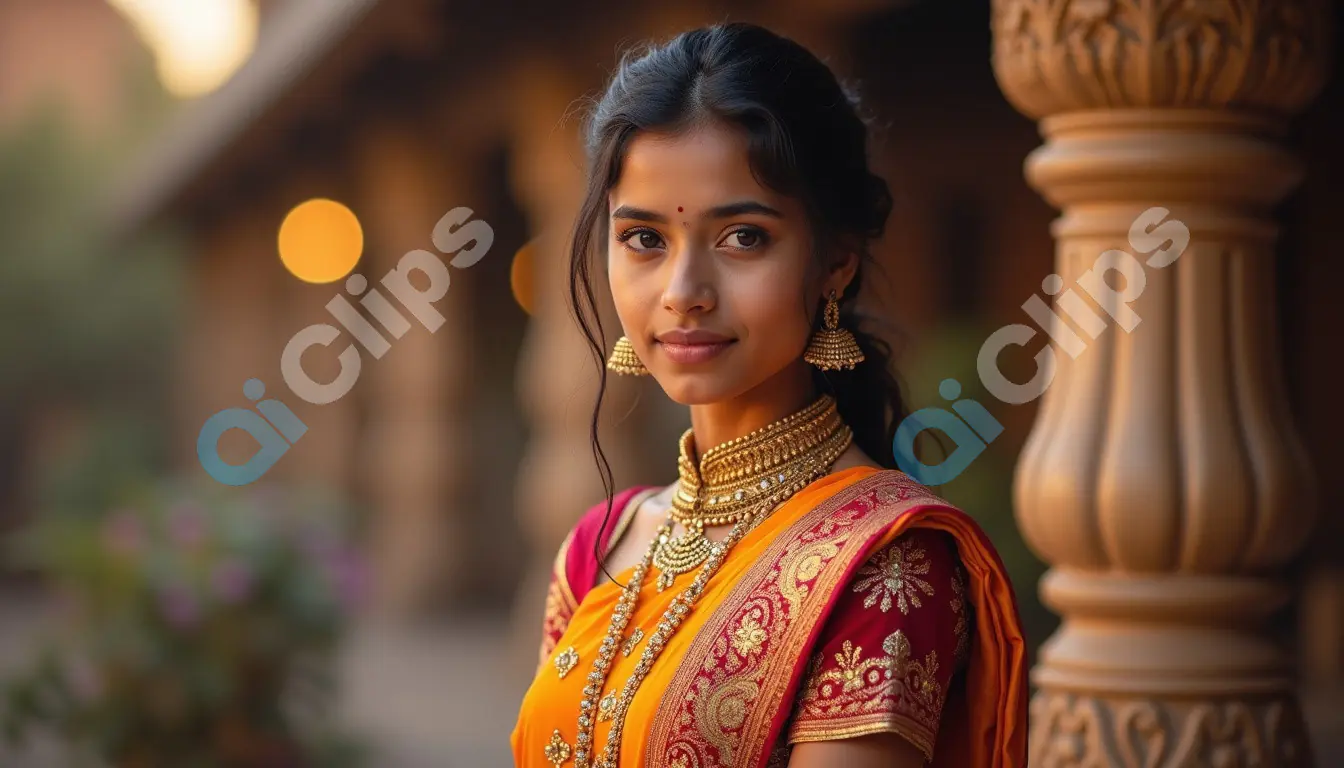 Portrait of a Young Woman in Traditional Indian Attire