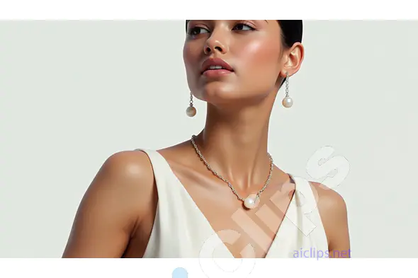Modern Elegance: Woman in White with Pearl Jewelry
