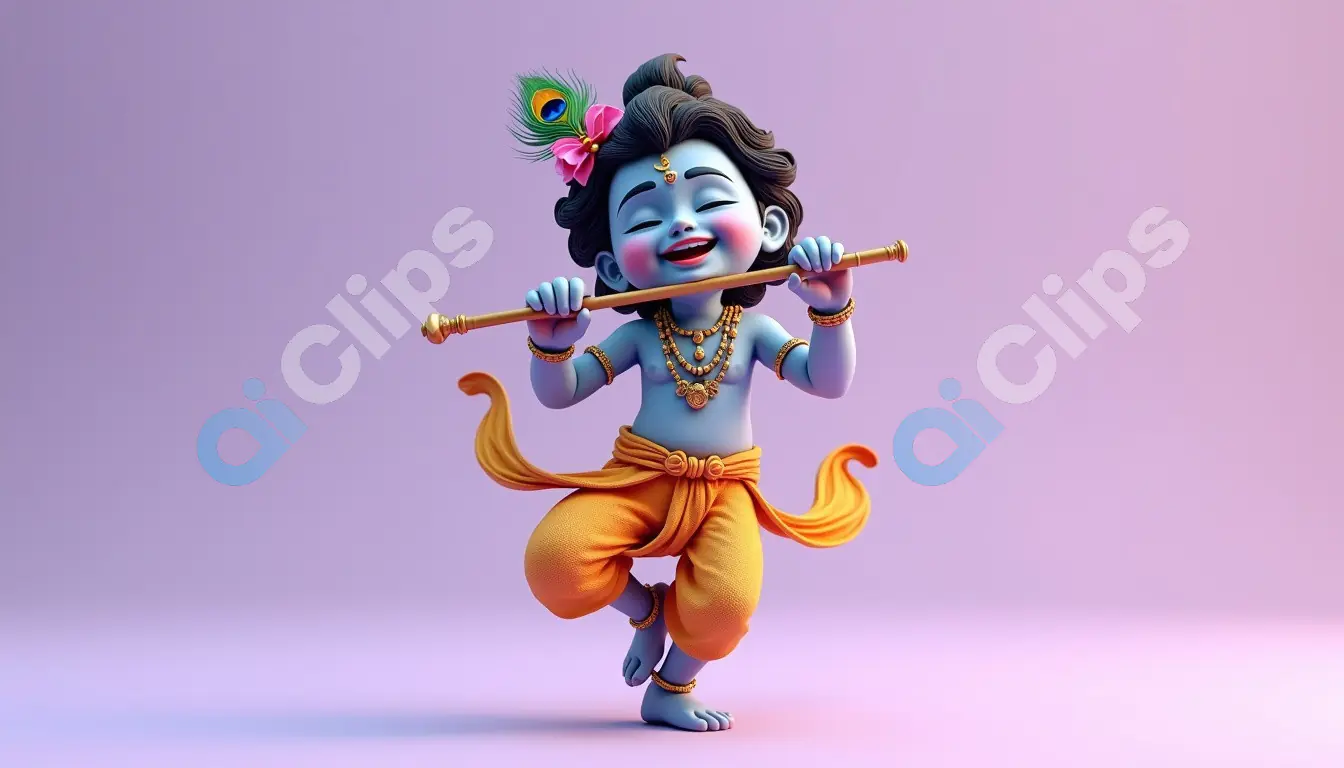 Playful Baby Krishna Dancing with Flute