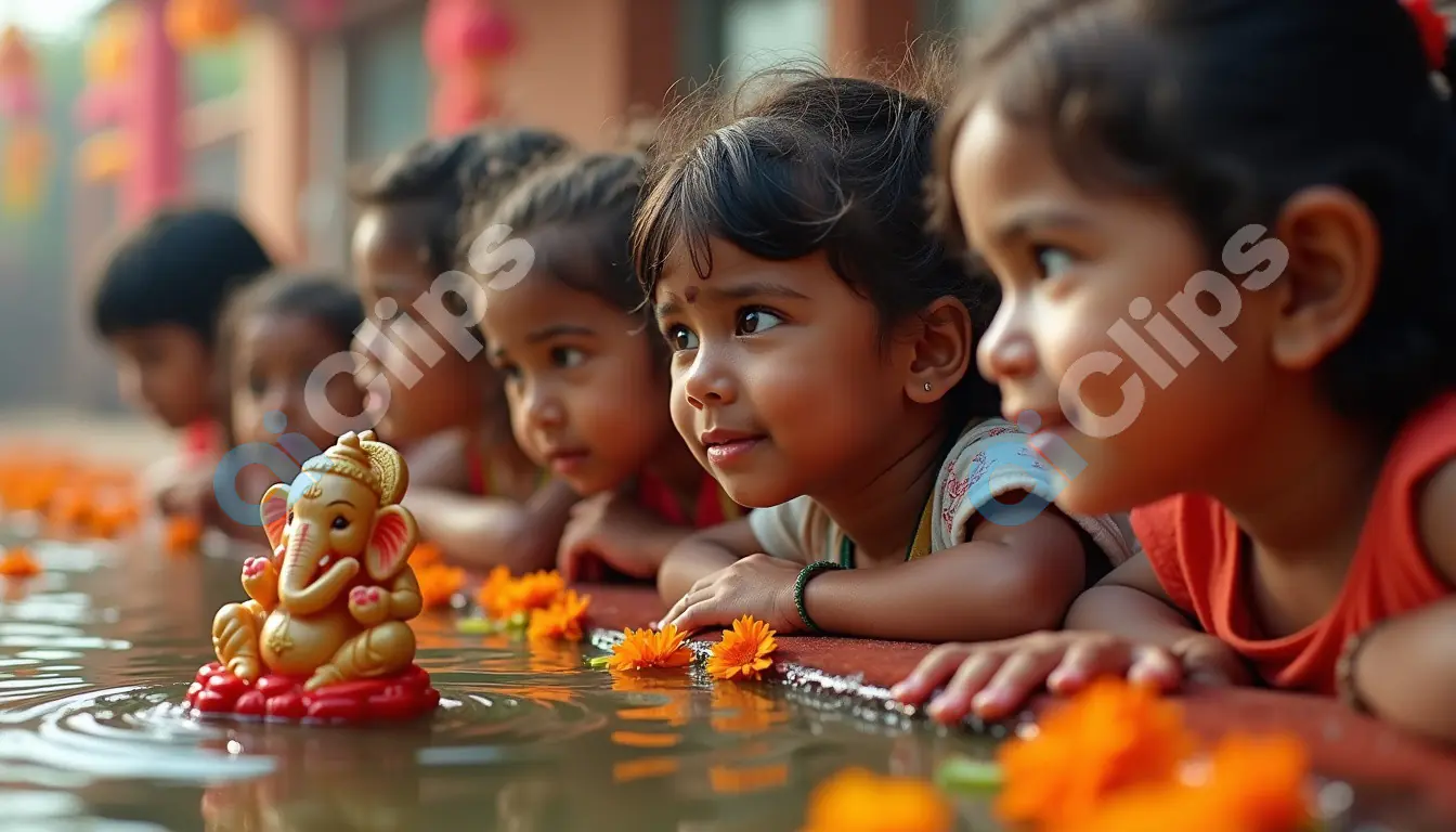 Children Watching Ganesha Idol During Ganesh Visarjan Ceremony