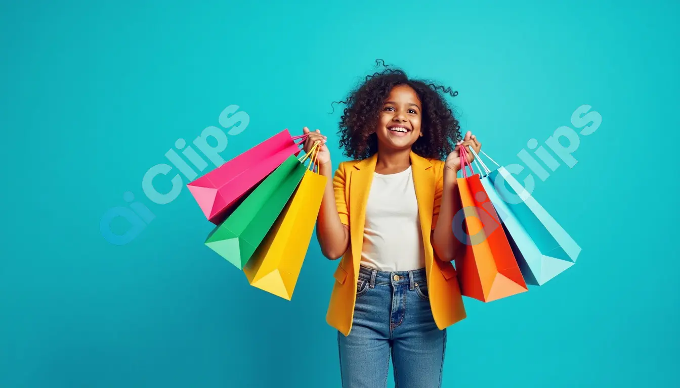 Happy Shopper with Colorful Bags and Vibrant Style