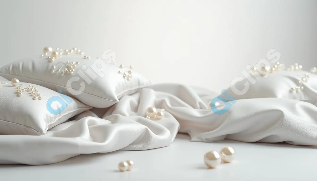 Elegant White Satin Pillows with Pearls