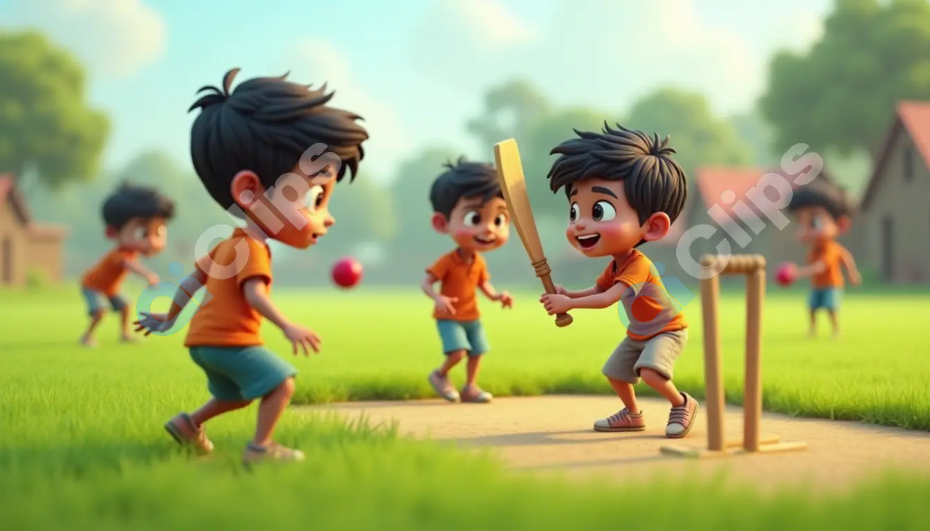 Cheerful Kids Playing Cricket on a Sunny Day