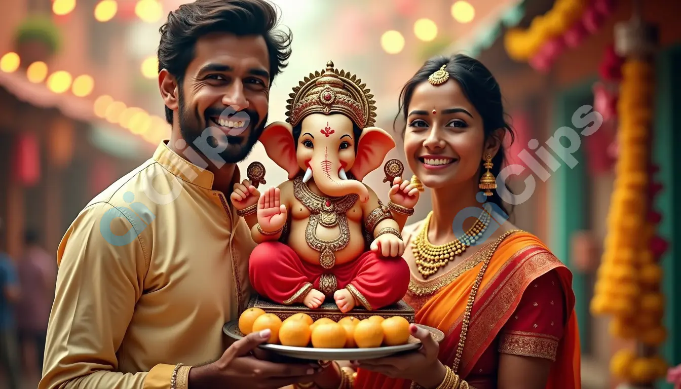 Ganesh Chaturthi Celebration with Traditional Offerings