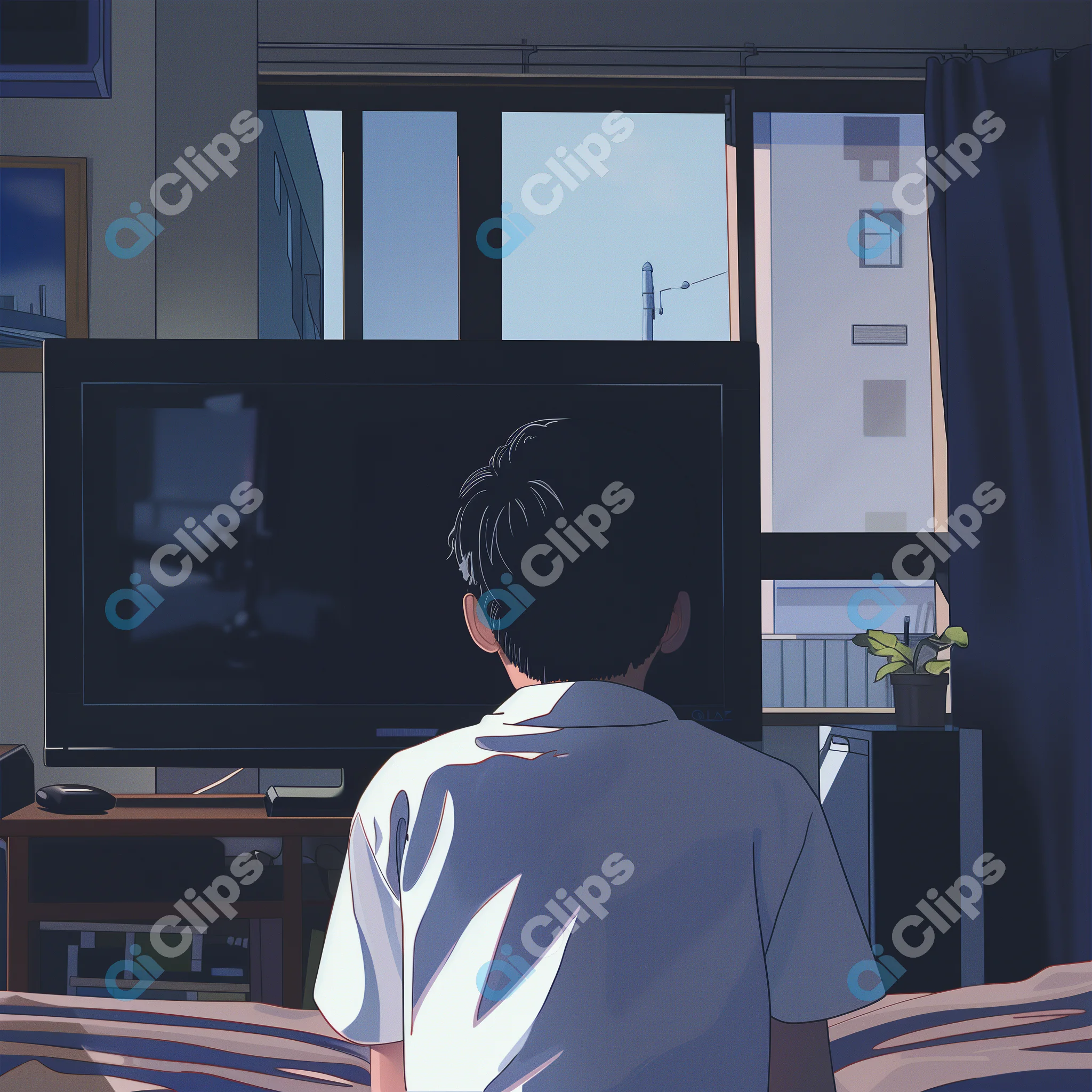 Anime Boy Watching TV