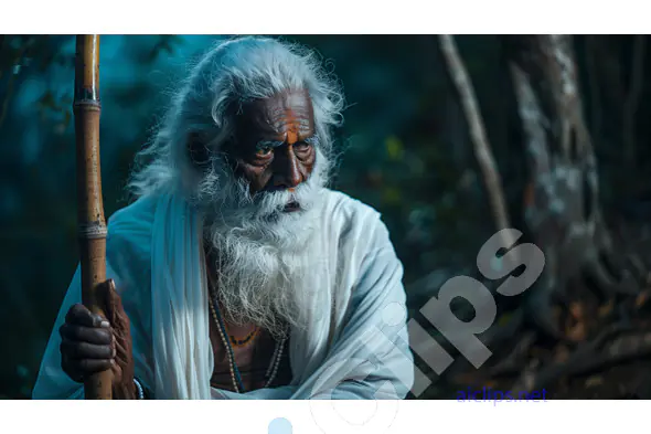 Portrait of a Wise Elderly Indian Man in Traditional Attire