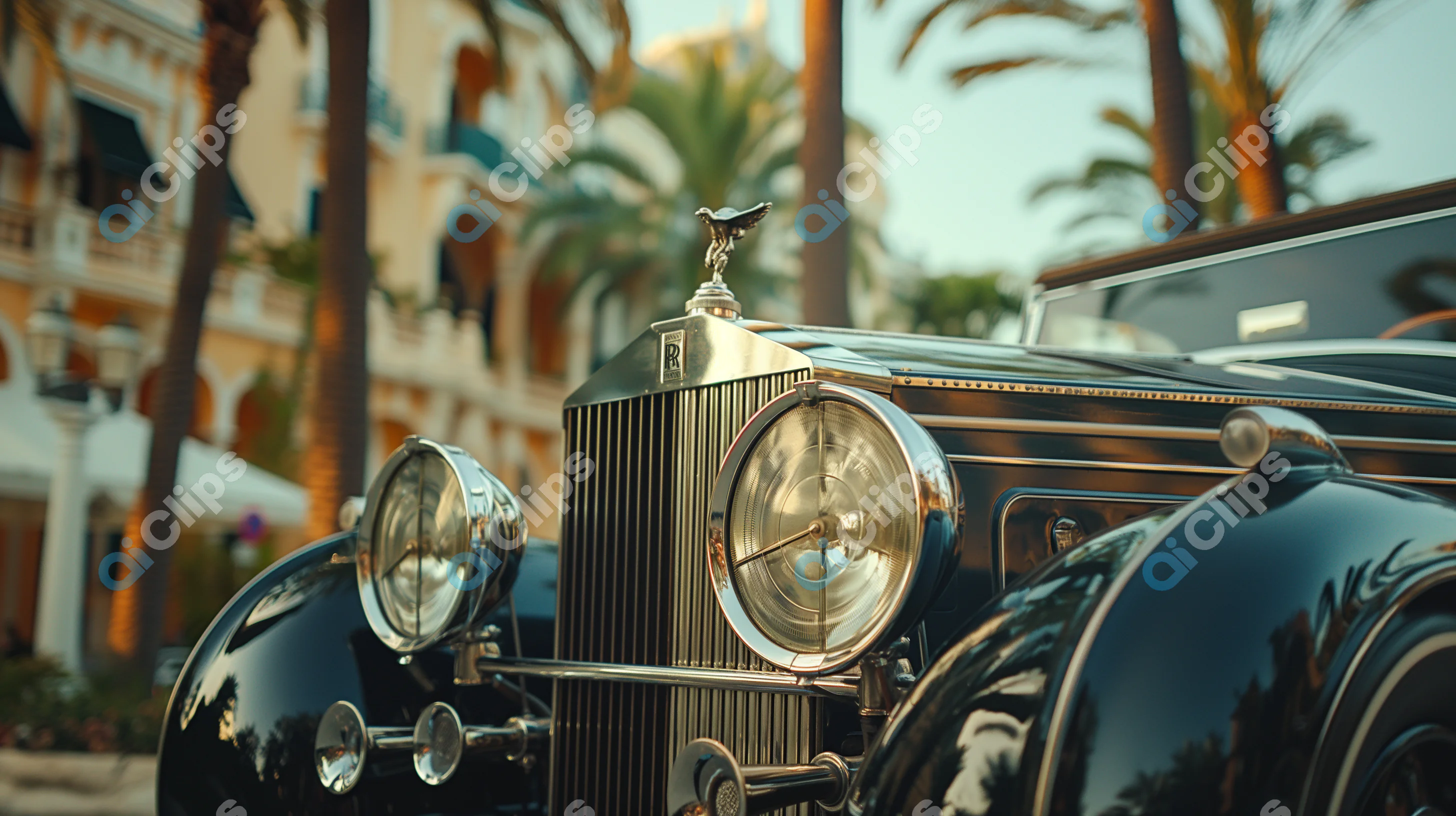 Close-Up of a Classic Rolls-Royce in a Mediterranean Setting