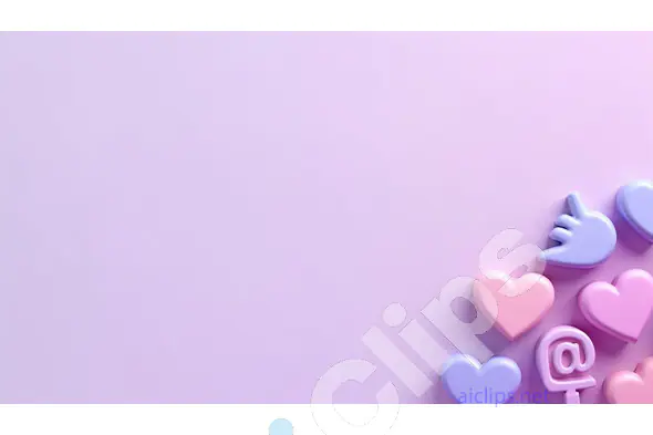3D Twitter Icons and Hearts Clustered on Lavender Background