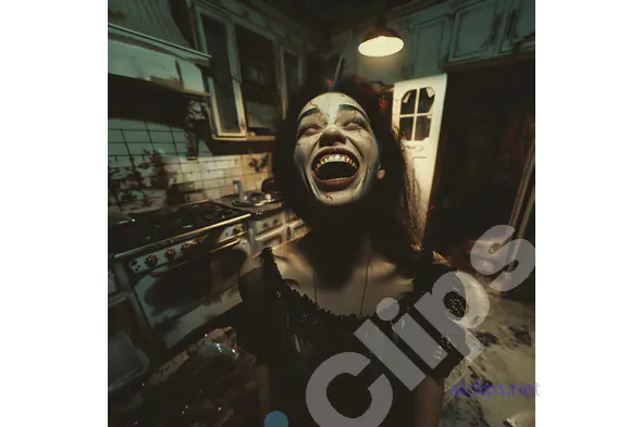 Haunted Woman in a Sinister Kitchen