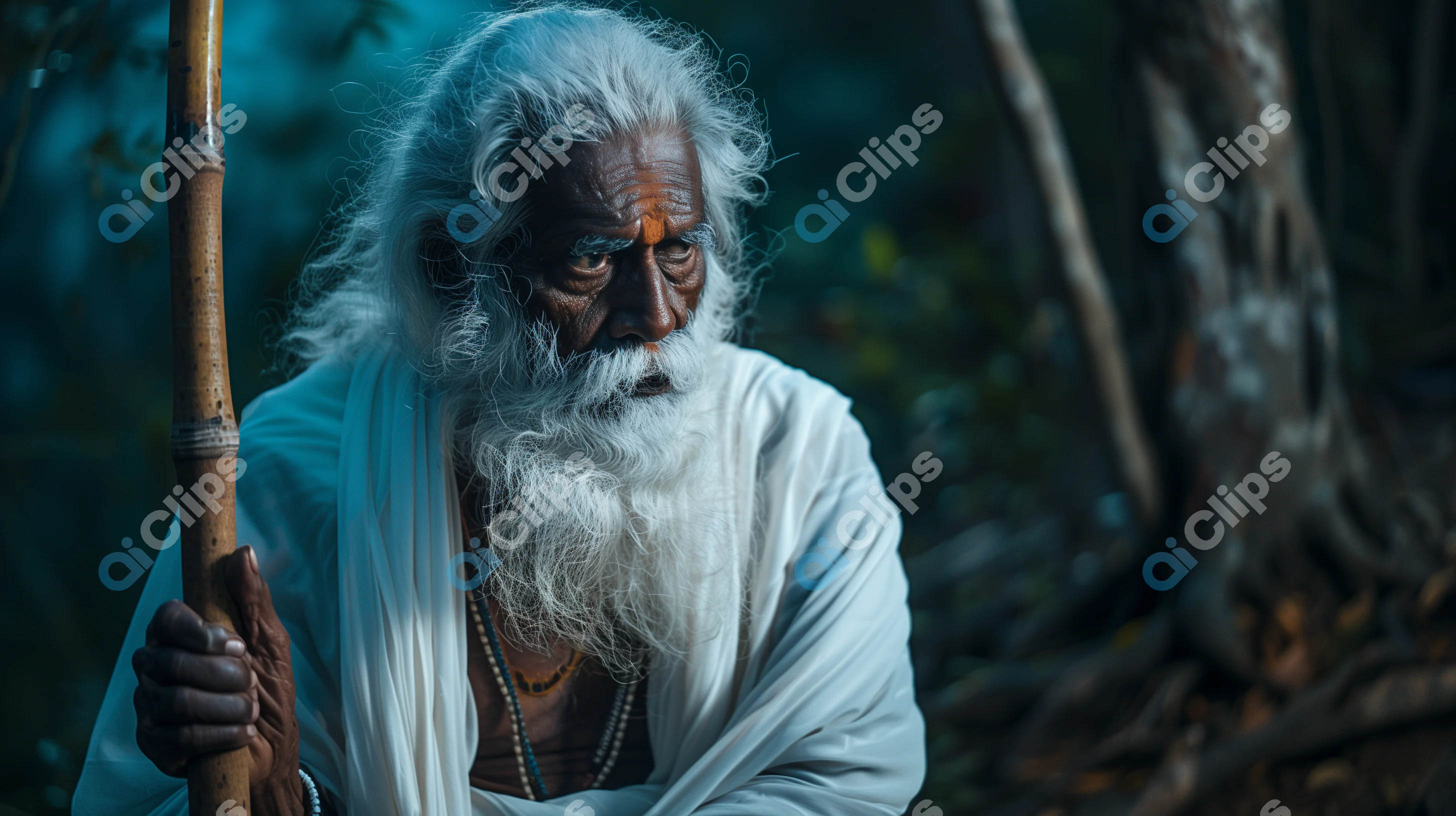 Portrait of a Wise Elderly Indian Man in Traditional Attire