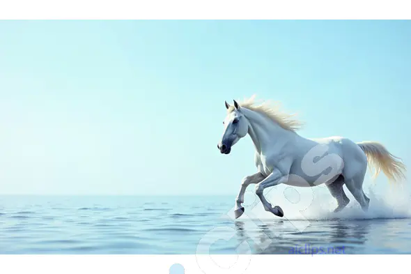 Majestic White Horse Galloping on Water