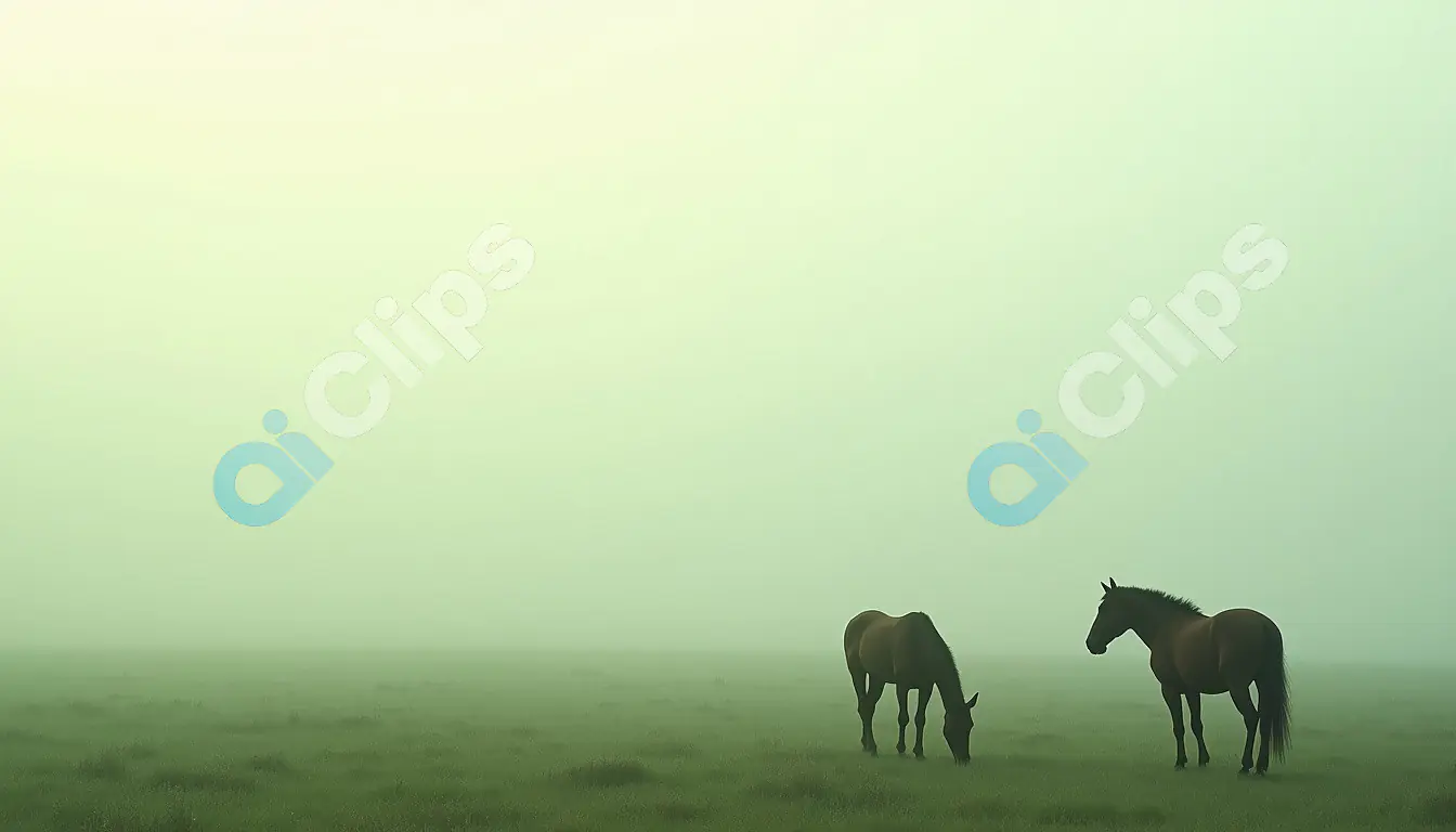Two Horses in Morning Mist