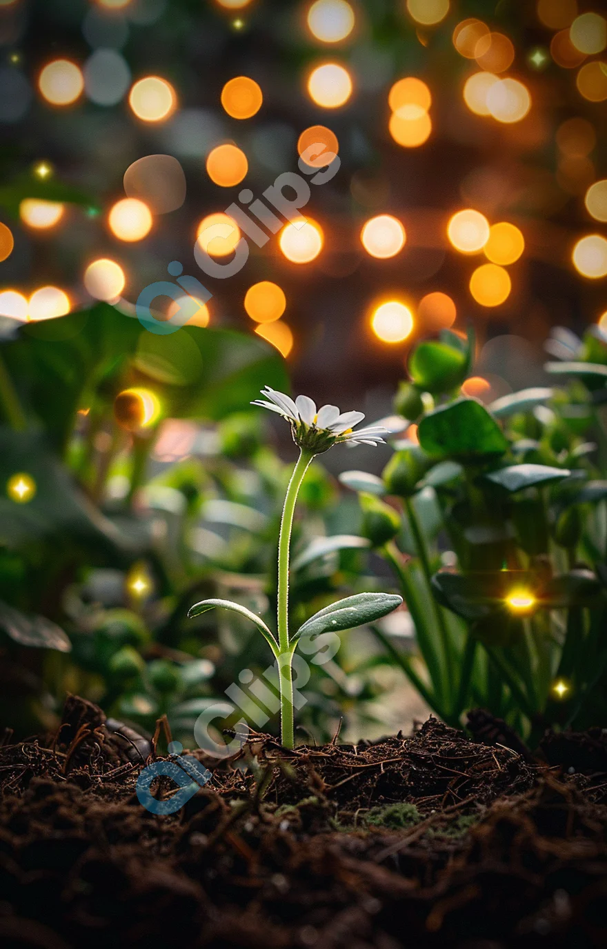 Blooming Flower with Bokeh Lights