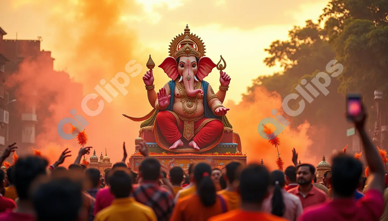 Ganesh Visarjan Procession at Sunset