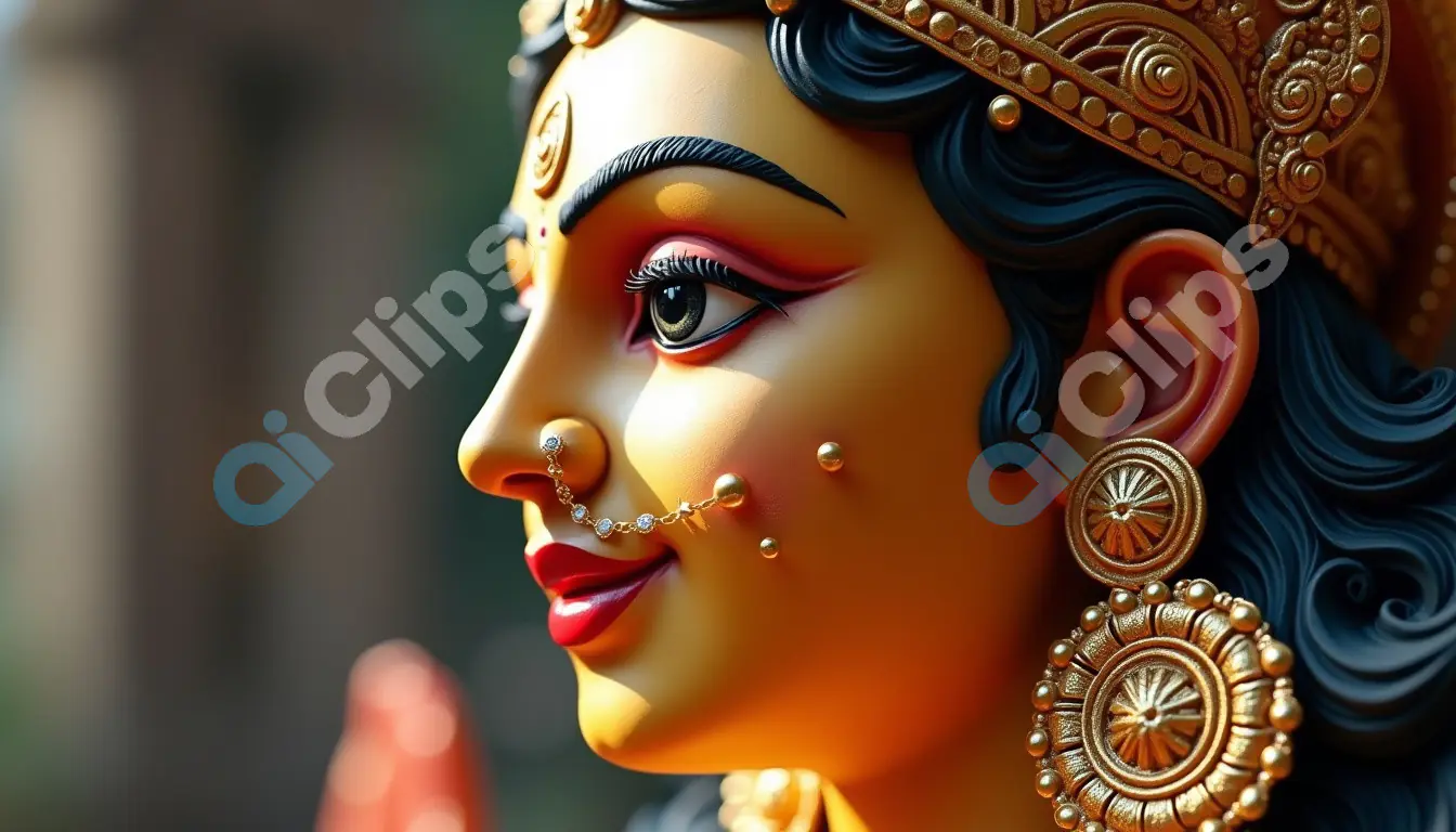 Profile of Goddess Durga with Ornate Jewelry