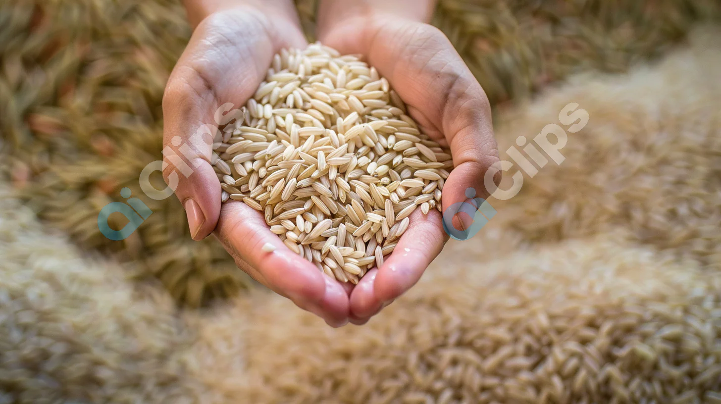 Hands Holding Raw Rice