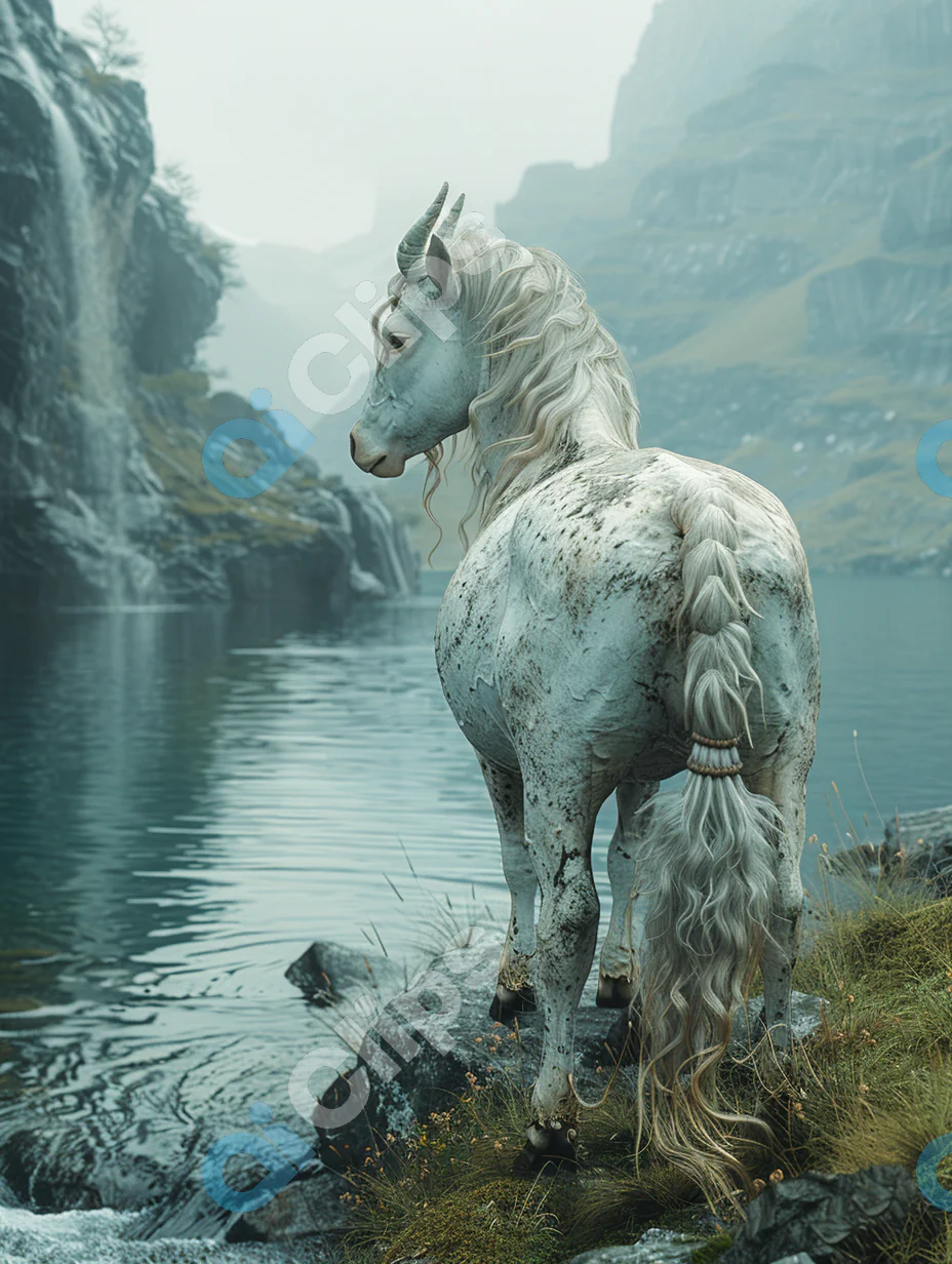 Mythical Unicorn by Waterfall