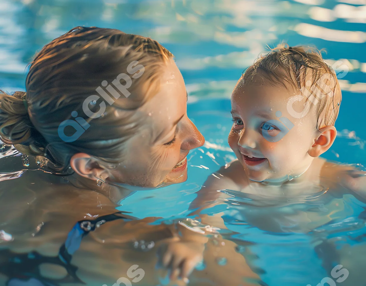 Mother and Child in Pool