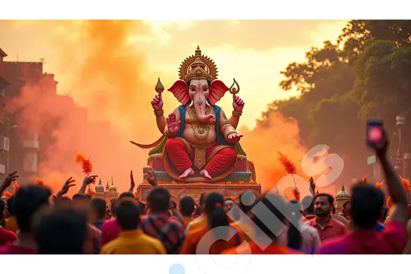 Ganesh Visarjan Procession at Sunset