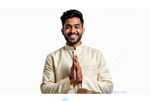 Smiling Indian Man in Traditional Wear Offering Namaste Gesture