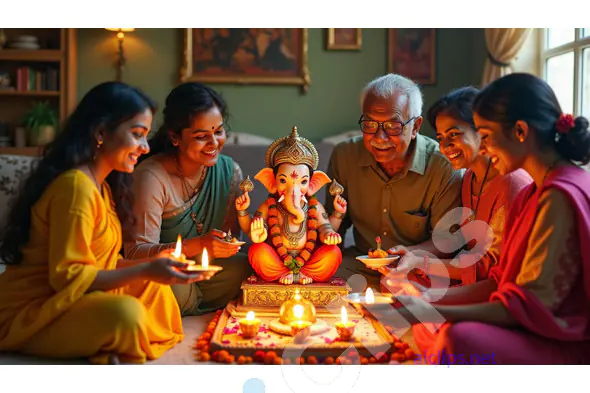 Family Celebrating Ganesh Chaturthi with Devotion