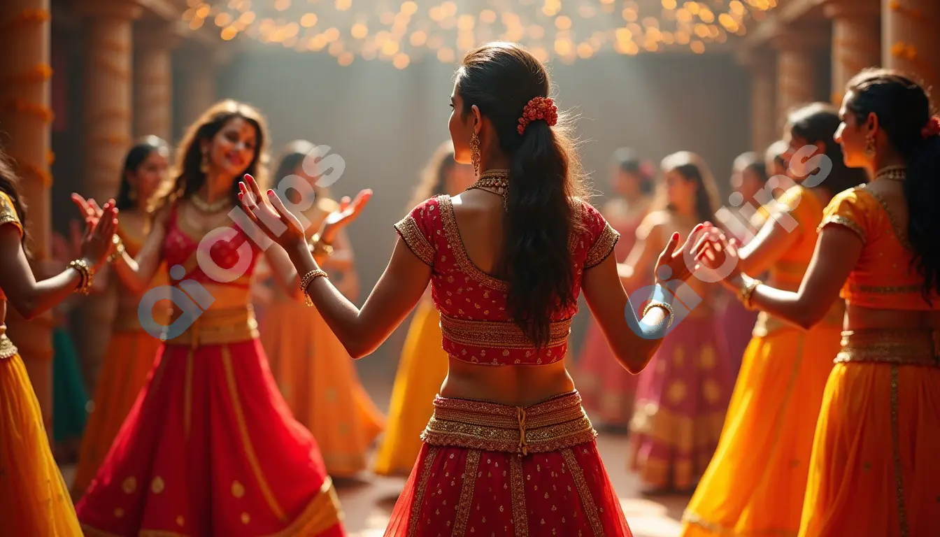 Women in Traditional Attire Performing Garba Dance During Navratri
