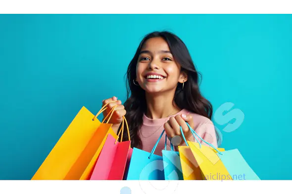 Joyful Young Shopper with Colorful Bags