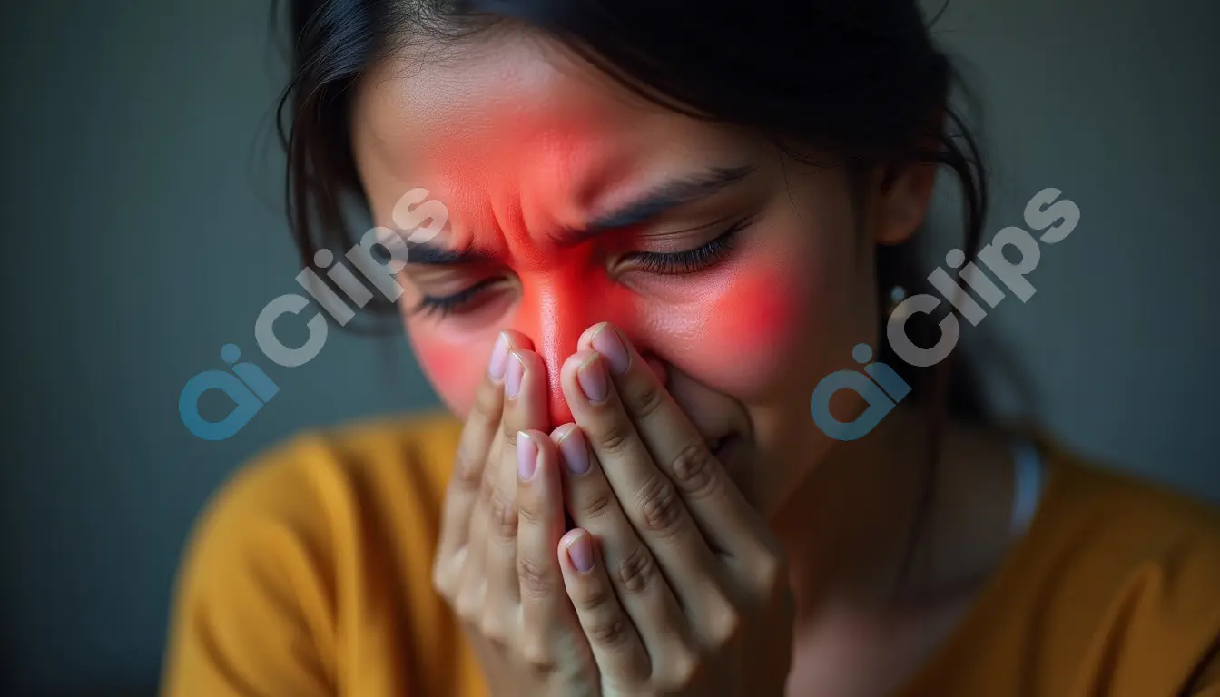 Close-up of Woman Suffering from Sinus Pain