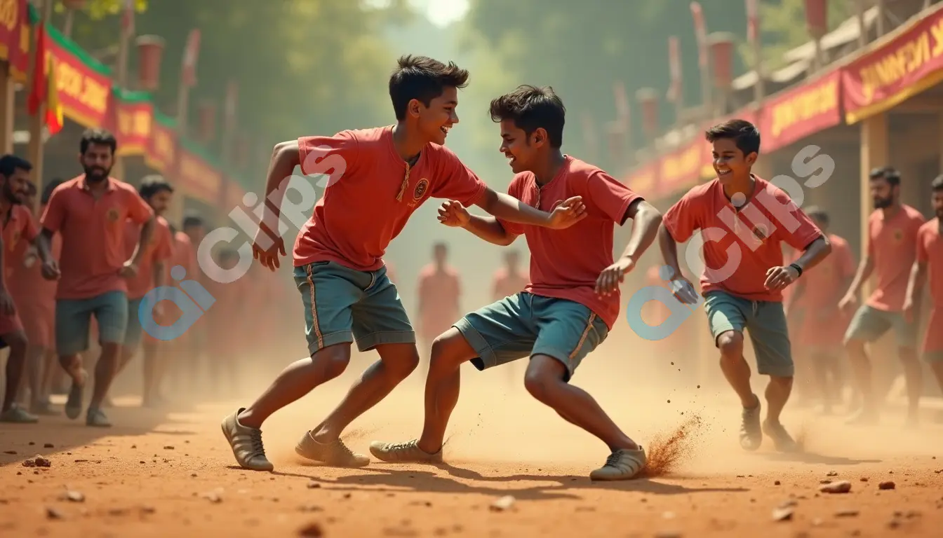 Energetic Kabaddi Match in a Traditional Indian Village