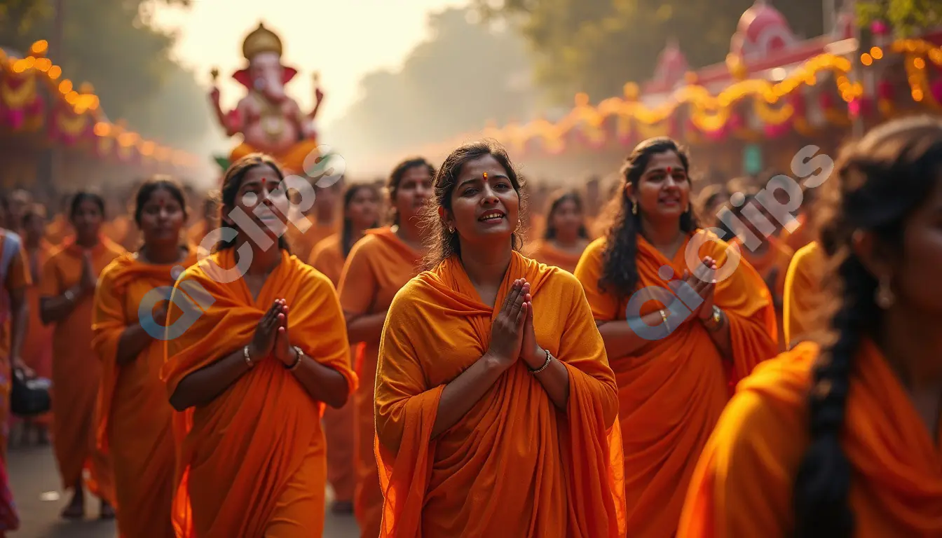 Devotees Celebrating Ganesh Chaturthi in Traditional Procession