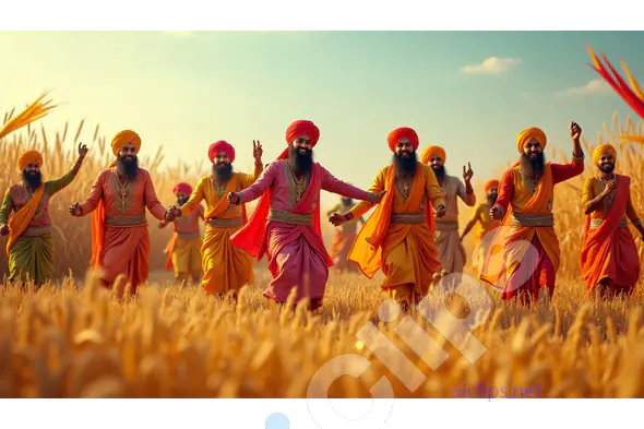 Vibrant Bhangra Dance in Wheat Fields by Punjabi Men in Traditional Attire